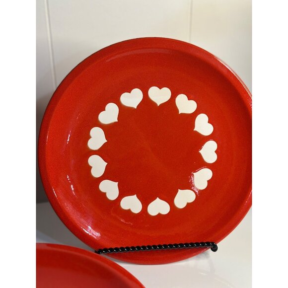 VTG Waechtersbach Red Heart Dinner Plates | Set of 6 Earthenware 10" White Heart - Picture 2 of 8